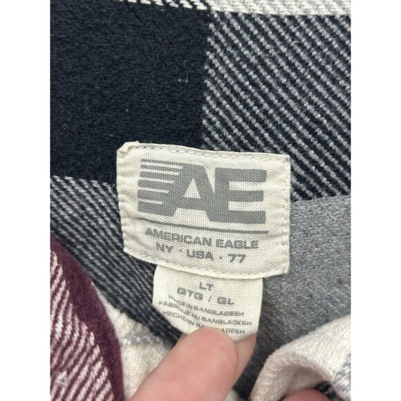 American Eagle Mens flannel Shacket Large Tall LT Plaid Grunge Lumberjack Thick - Picture 3 of 6